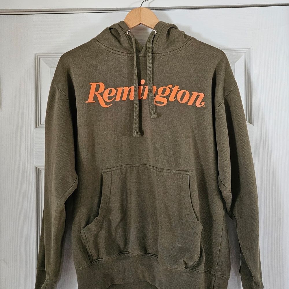 REMINGTON Vint Olive Gr Hoodie with Orange Lettering Unique